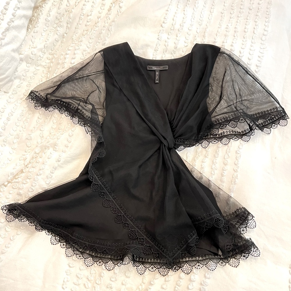 BCBG Max Azria Cutout Black Lace Blouse